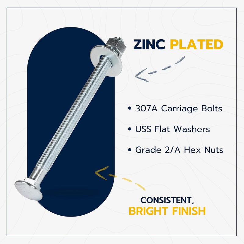 MAKERS BOLT 1/2" x 7" (25 Pack) Zinc Carriage Bolt Kit, Grade 307A by - Image 3